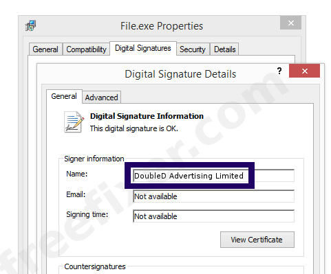 Screenshot of the DoubleD Advertising Limited certificate